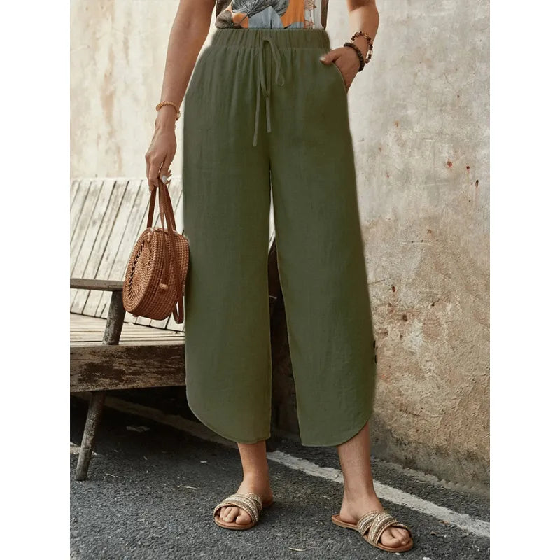 Élise - Pantalon large en lin bleu