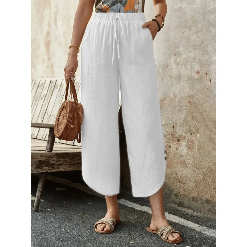 Élise - Pantalon large en lin bleu