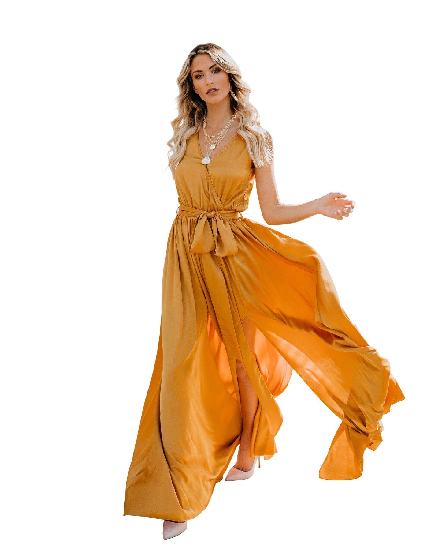 Amarante - Robe longue fendue sans manches