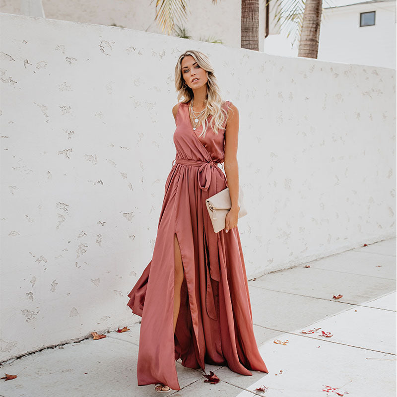 Amarante - Robe longue fendue sans manches