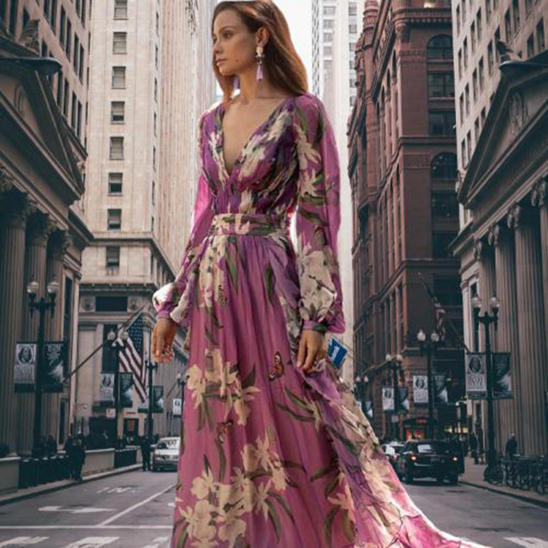Annabelle - Maxi-robe florale à manches longues en mousseline