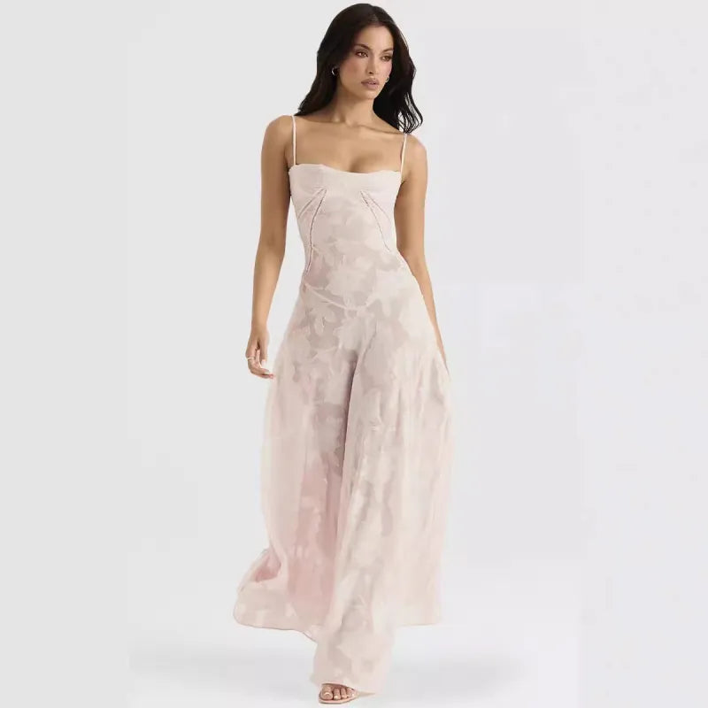 Aurélia - Robe longue lilas à motifs floraux