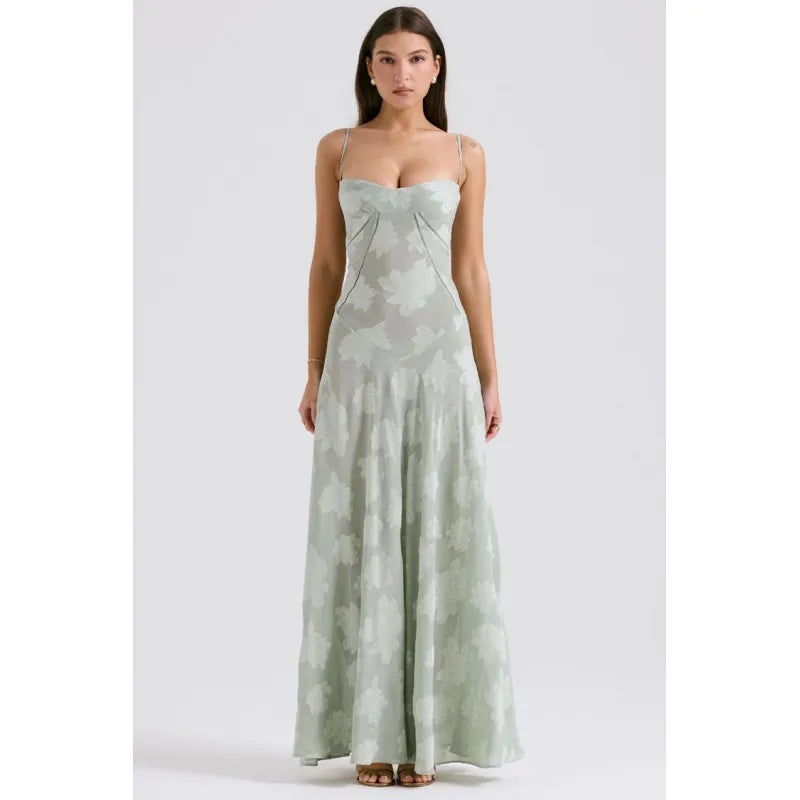 Aurélia - Robe longue lilas à motifs floraux