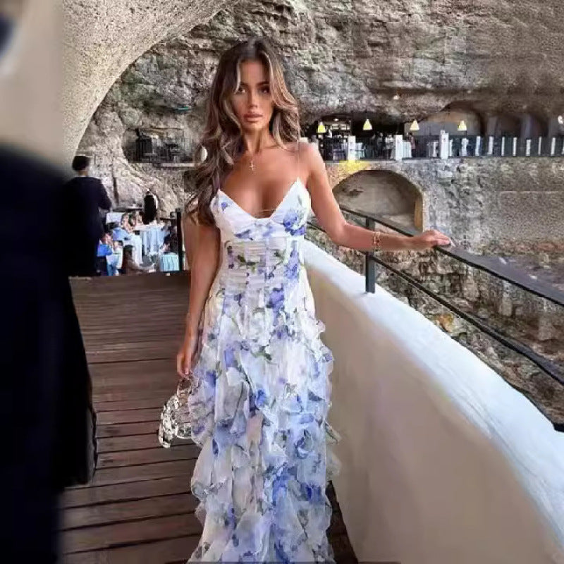 Aurélie - Robe longue à fleurs volantée