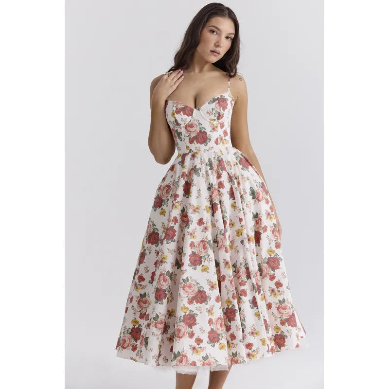 Céleste - Robe bustier midi bleu pastel