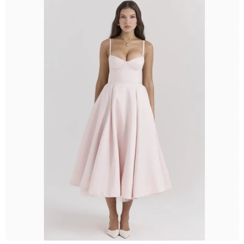 Céleste - Robe bustier midi bleu pastel