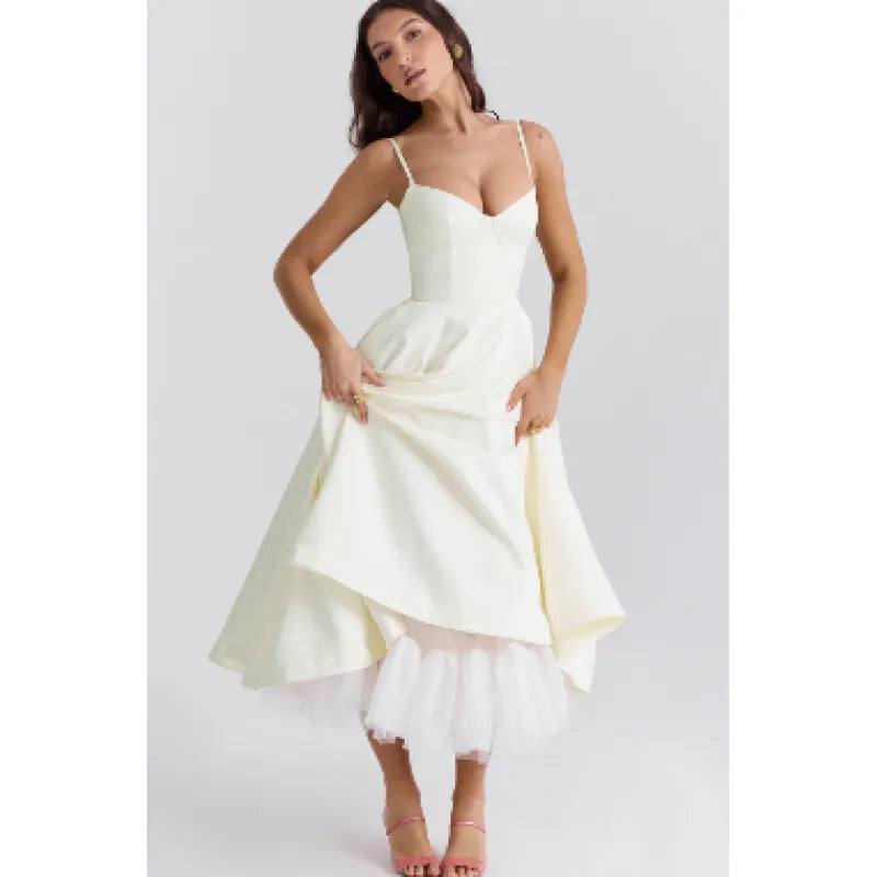 Céleste - Robe bustier midi bleu pastel