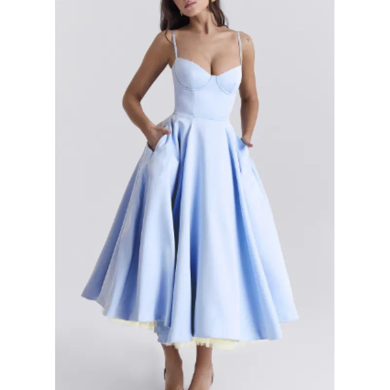 Céleste - Robe bustier midi bleu pastel