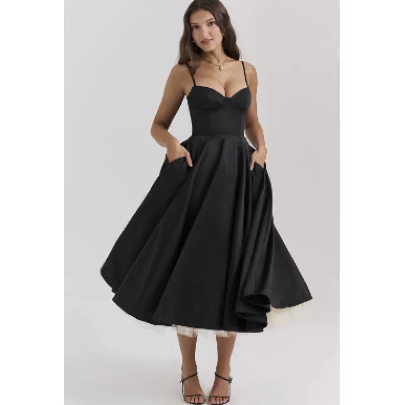 Céleste - Robe bustier midi bleu pastel