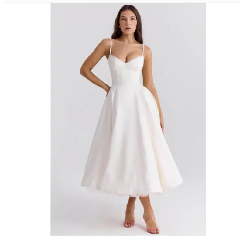 Céleste - Robe bustier midi bleu pastel