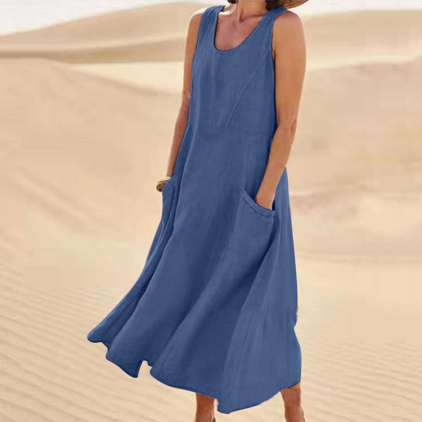 Élina - Robe longue ample en lin rose