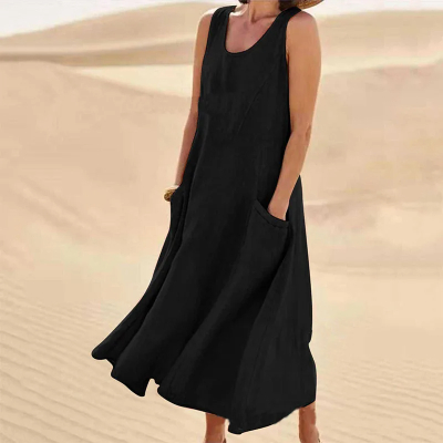 Élina - Robe longue ample en lin rose