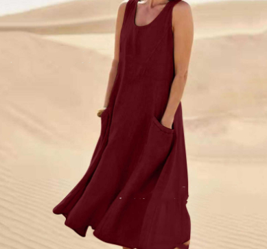 Élina - Robe longue ample en lin rose