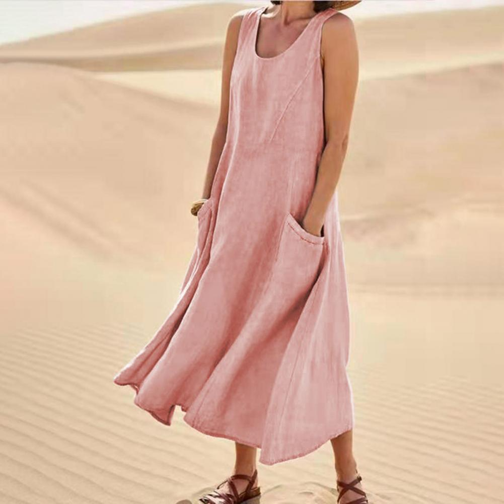 Élina - Robe longue ample en lin rose