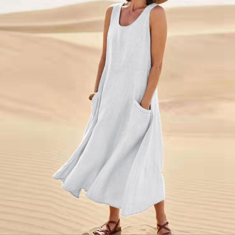 Élina - Robe longue ample en lin rose