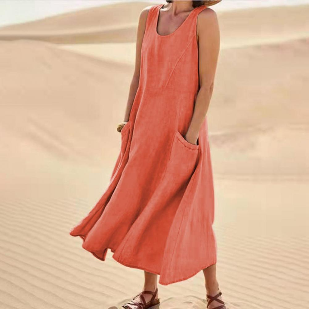 Élina - Robe longue ample en lin rose