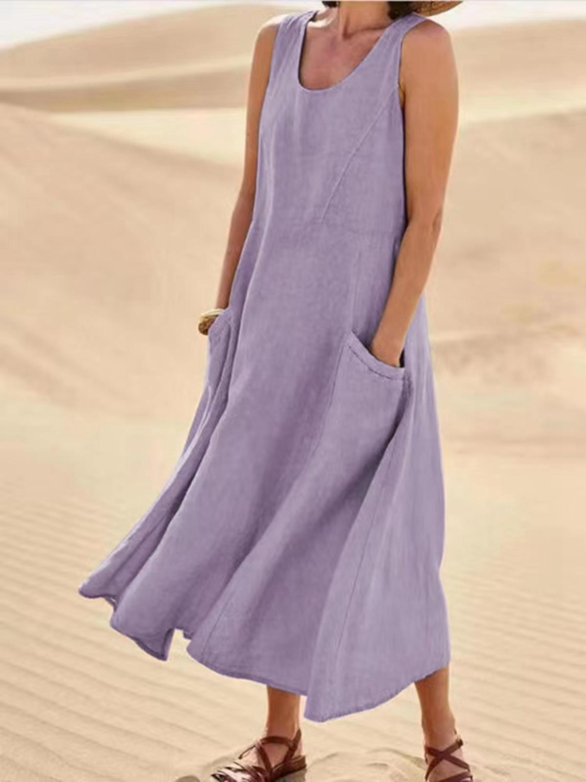 Élina - Robe longue ample en lin rose