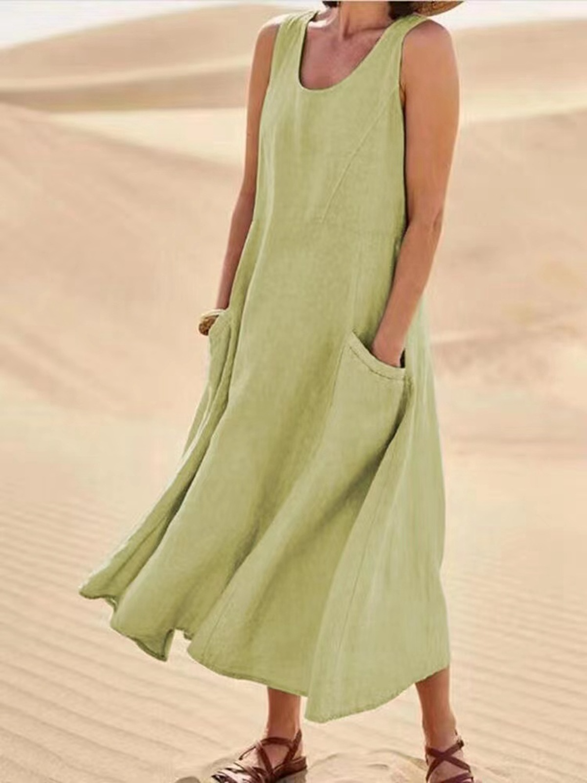 Élina - Robe longue ample en lin rose