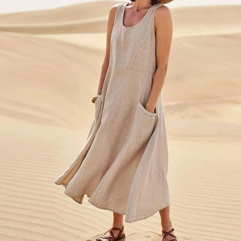 Élina - Robe longue ample en lin rose