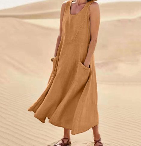 Élina - Robe longue ample en lin rose