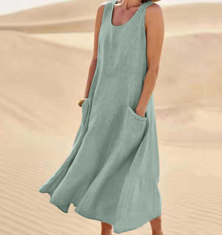 Élina - Robe longue ample en lin rose