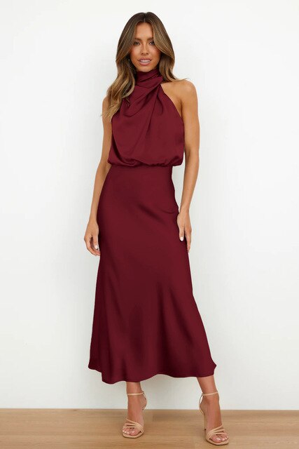 Harper - Robe longue noire dos-nu en satin