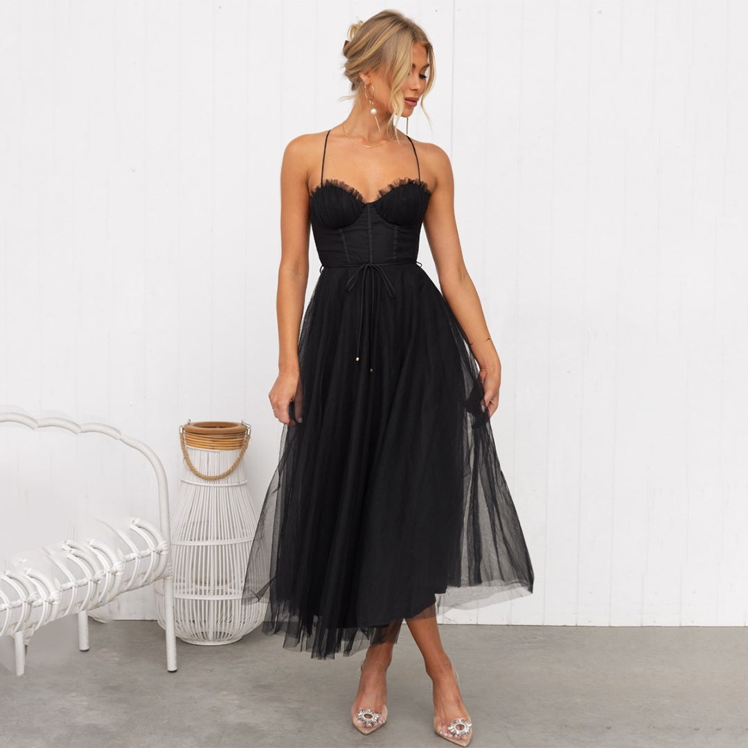 Julia - Robe midi rose en tulle romantique
