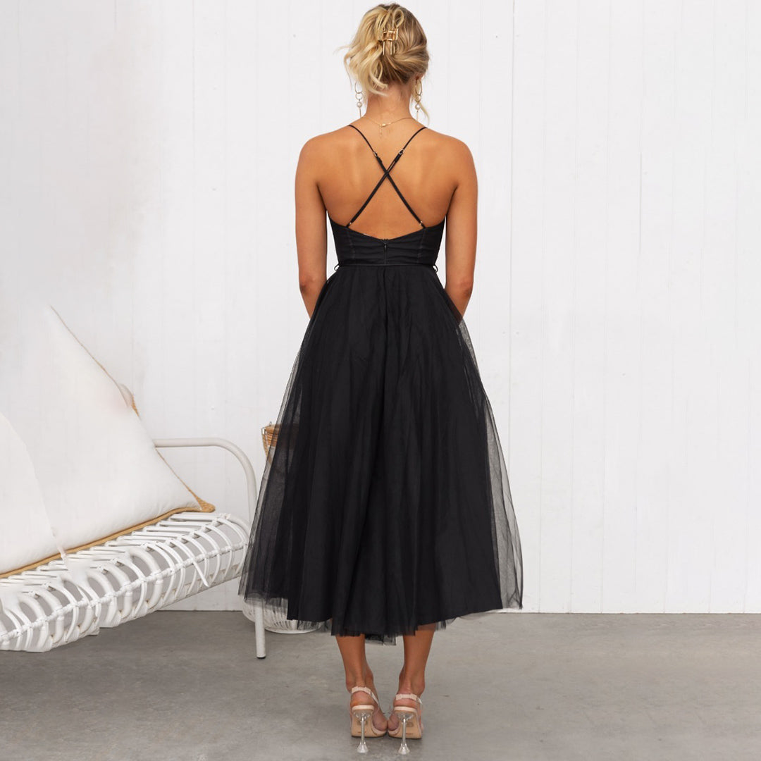 Julia - Robe midi rose en tulle romantique