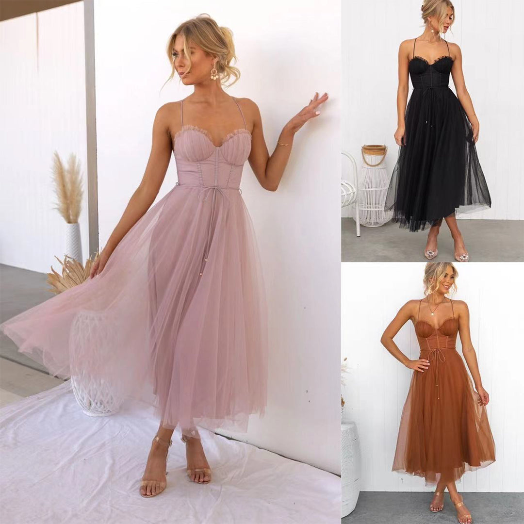 Julia - Robe midi rose en tulle romantique