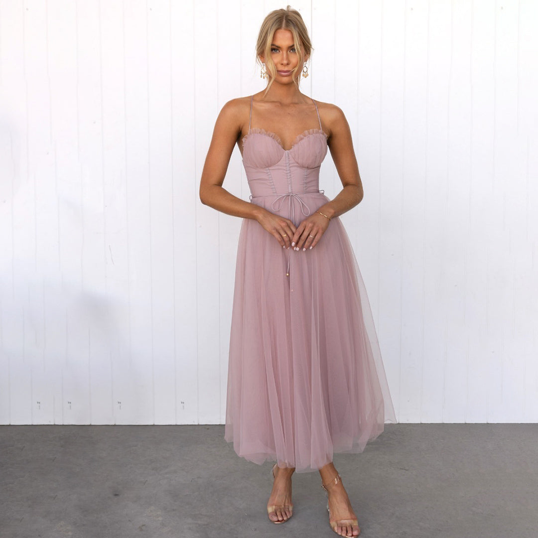 Julia - Robe midi rose en tulle romantique