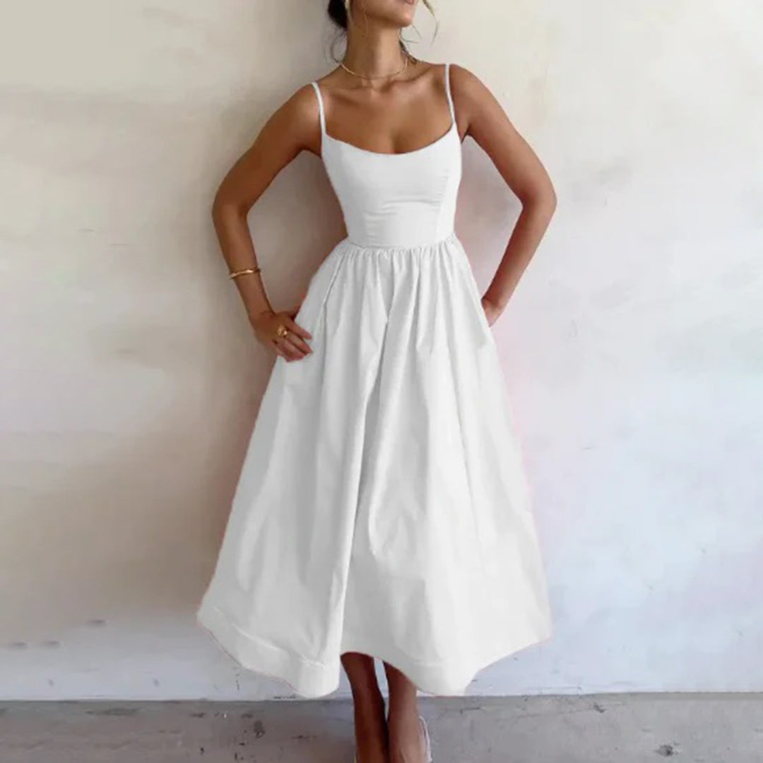 Juliet - Robe midi blanche à fines bretelles