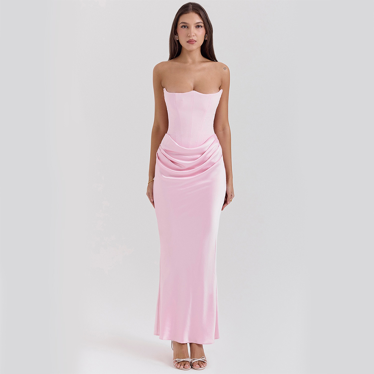 Soraya - Robe bustier longue satinée noire
