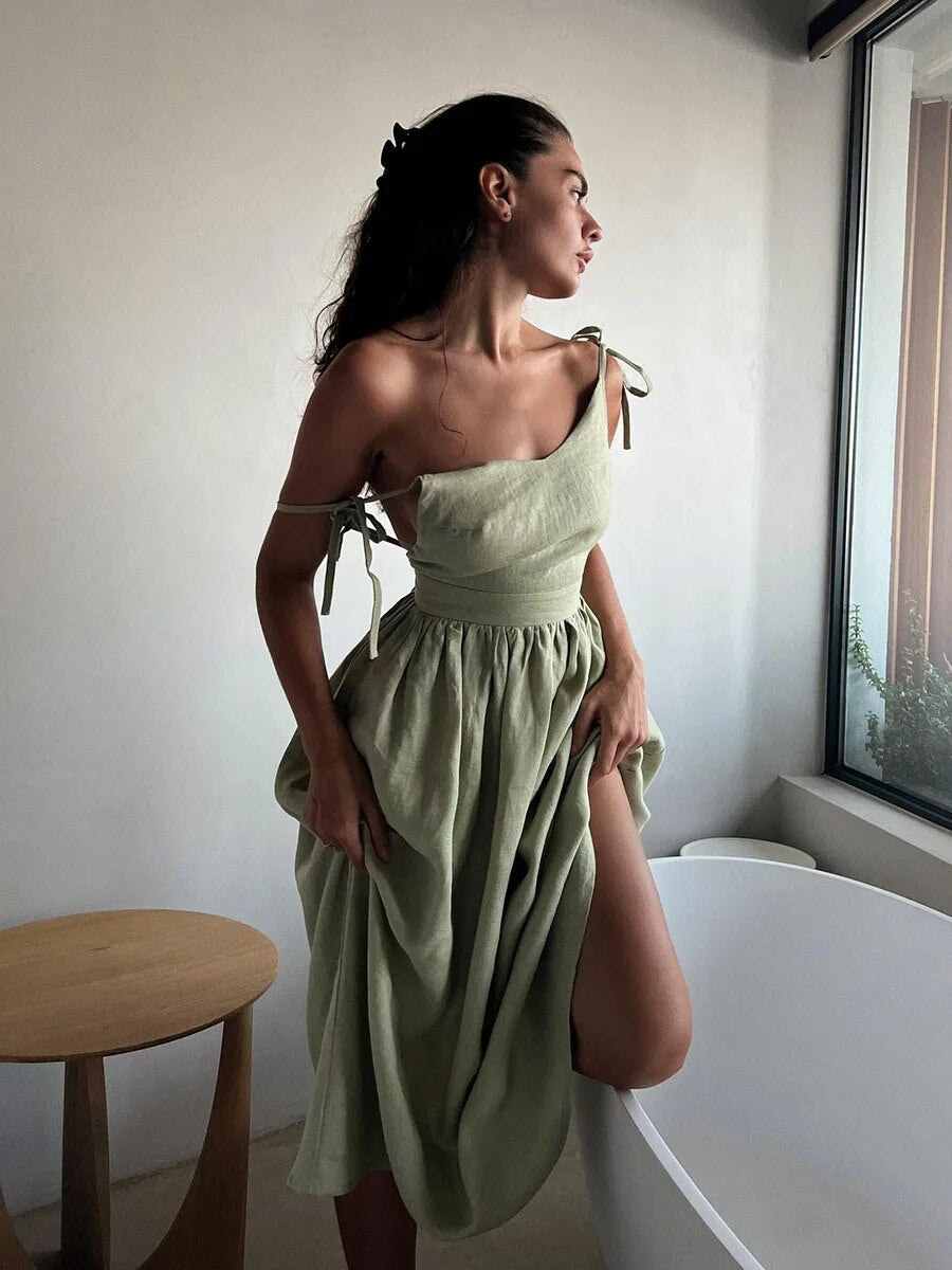 Tania - Robe longue d'été en lin à bretelles