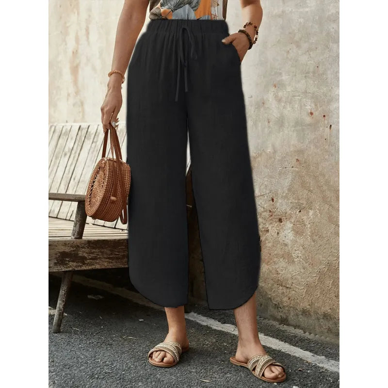 Élise - Pantalon large en lin bleu