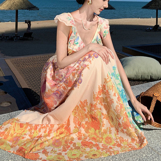Marina - Robe longue en mousseline de soie florale