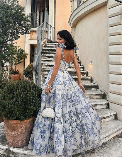 Aurora - Vestido largo floral estilo princesa