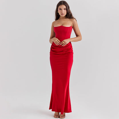 Katarina - Robe du soir en satin sans bretelles