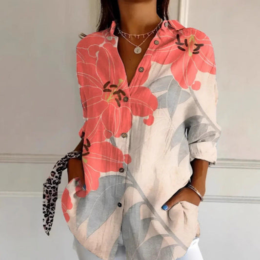 Coralina - Blouse à manches longues imprimée d'un motif océanique