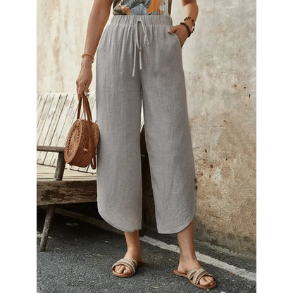 Élise - Pantalon large en lin bleu