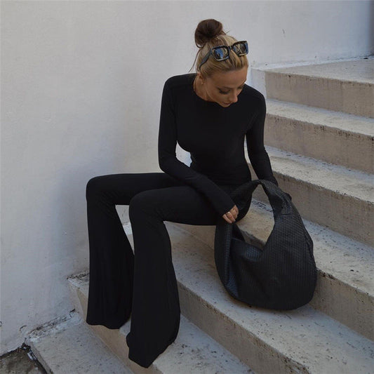 Maria - Combinaison lavée noire élégante et confortable