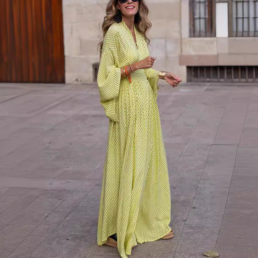 Sabrina - Robe longue à imprimé bohème et style décontracté
