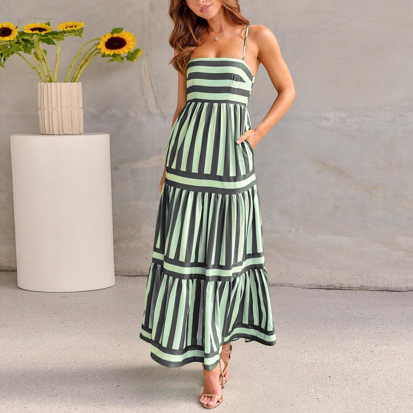 Sabrina - Robe longue rayée verte avec style et fraîcheur