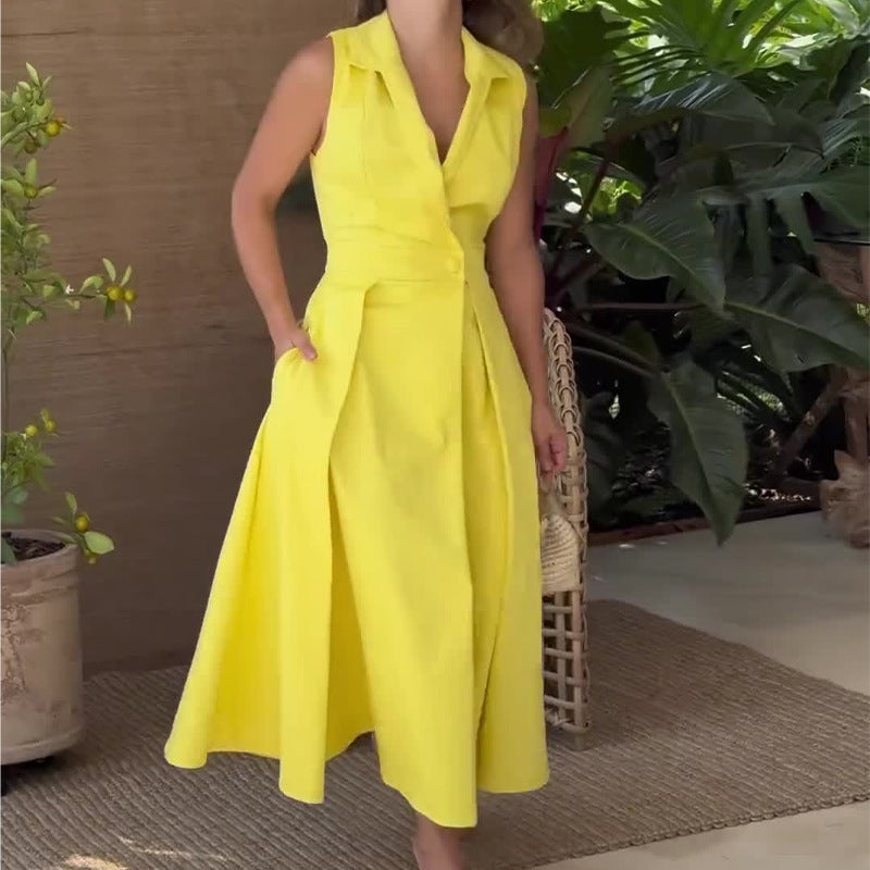 Sabrina - Robe midi jaune sans manches avec style et fraîcheur