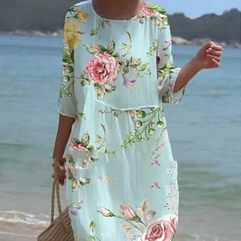 Isla - Robe de plage bleu clair à imprimé floral