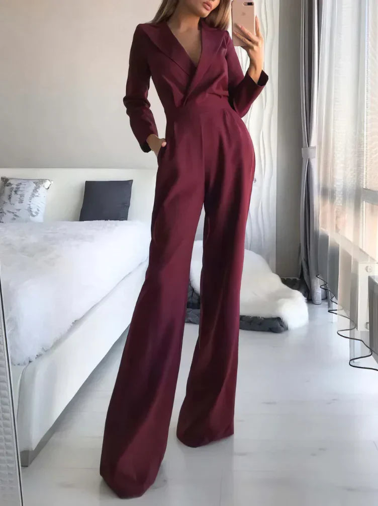 Anaïs - Combinaison noire élégante à col blazer