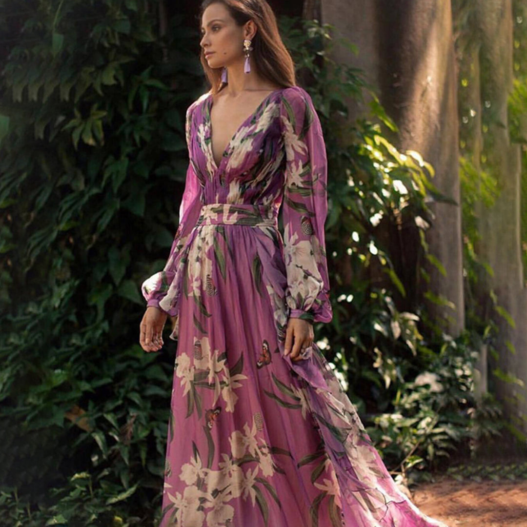 Annabelle - Maxi-robe florale à manches longues en mousseline