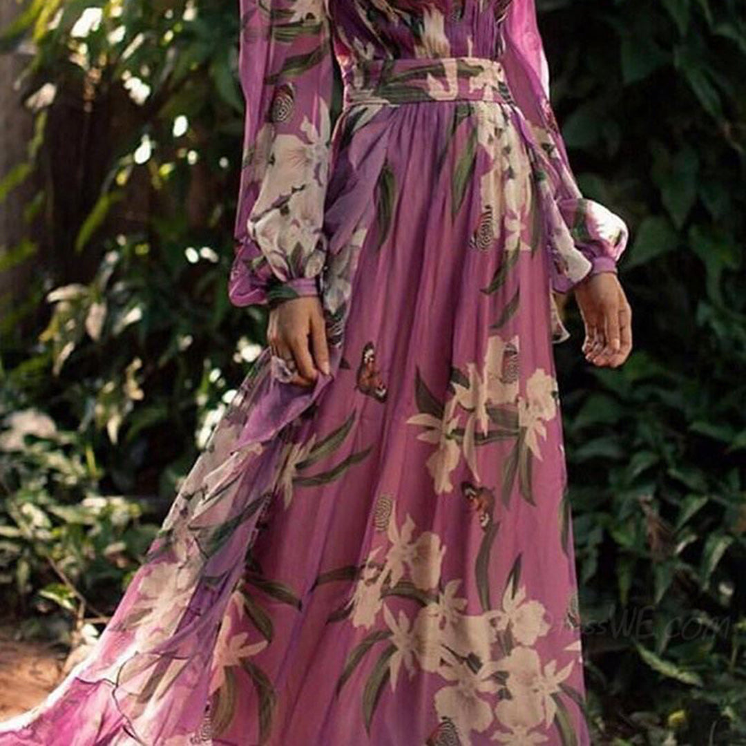 Annabelle - Maxi-robe florale à manches longues en mousseline
