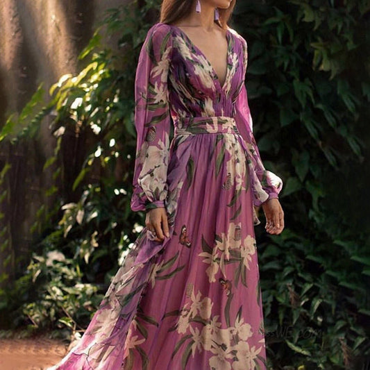 Annabelle - Maxi-robe florale à manches longues en mousseline