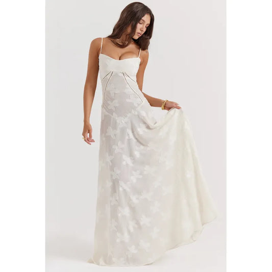Aurélia - Robe longue lilas à motifs floraux