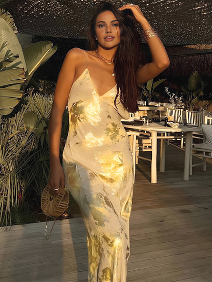 Elena - Robe longue satinée à bretelles